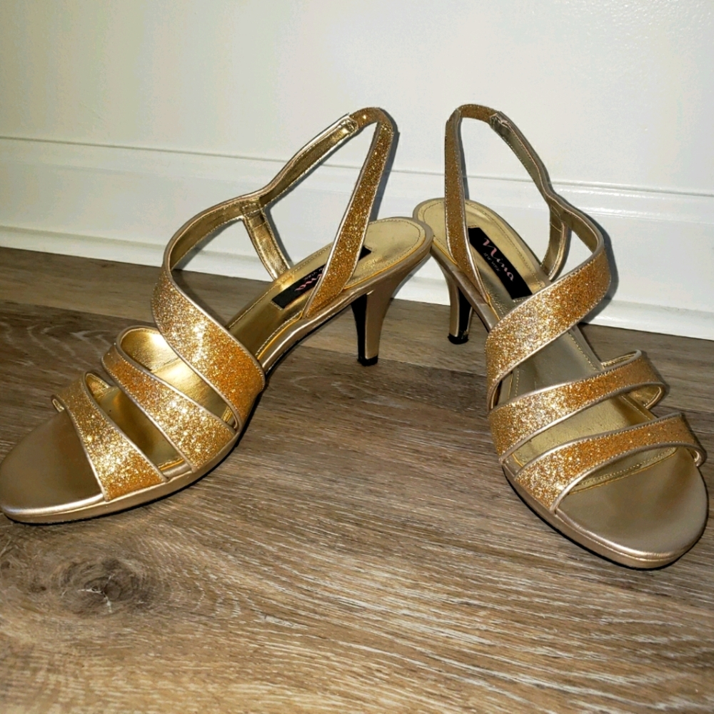 Nina gold glitter strappy dress heel